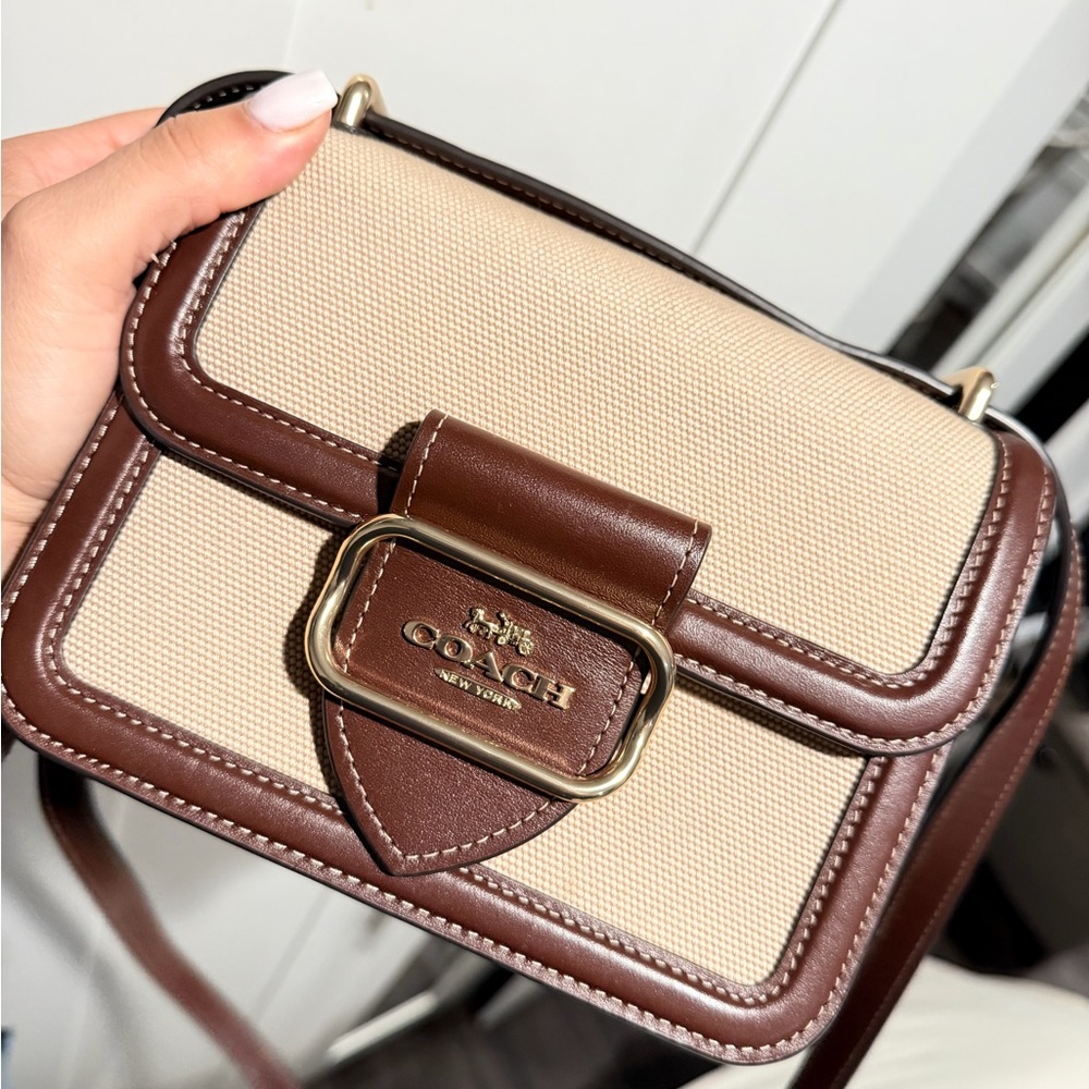 COACH Cream and Brown Canvas Leather Crossbody Bag
